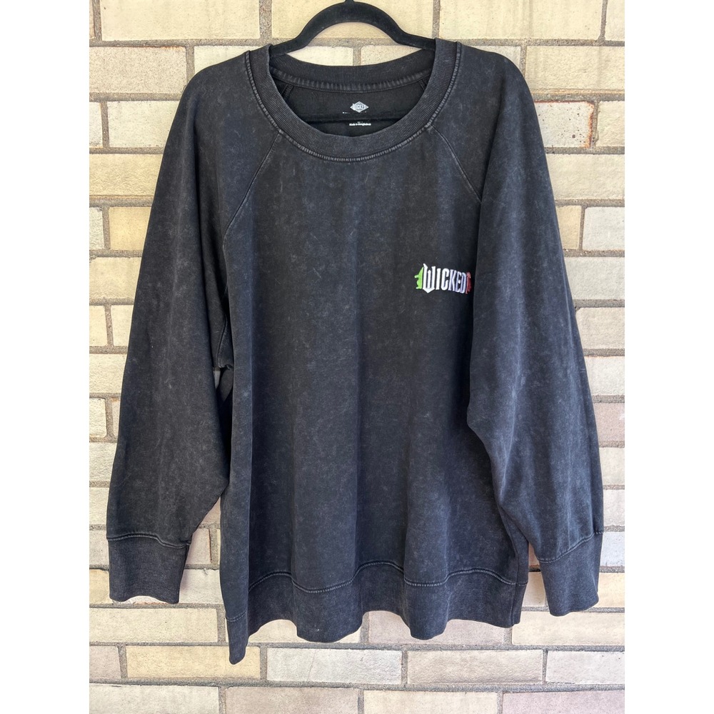 Wicked Embroidered Black Acid Wash Sweatshirt Plus Size 2X Universal Studios